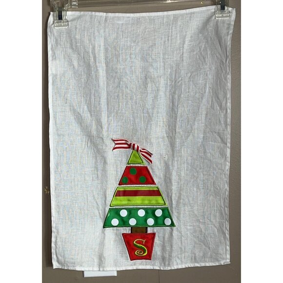 Mudpie Linen Christmas Towel White Tree Appliqué Holiday Decor Hand Tea Festive - Picture 7 of 7